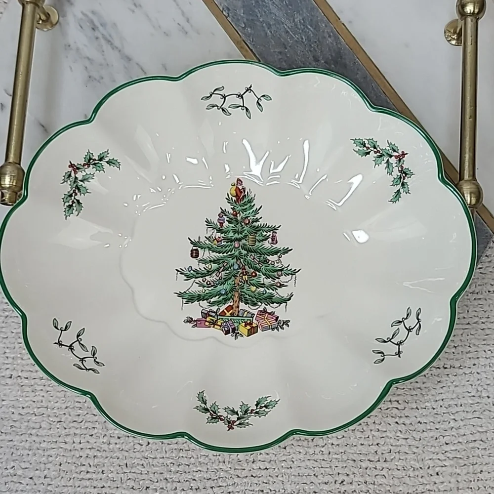 Spode Christmas Tree Mint Vintage Collector Medium Scallop/Fluted Oval Platter